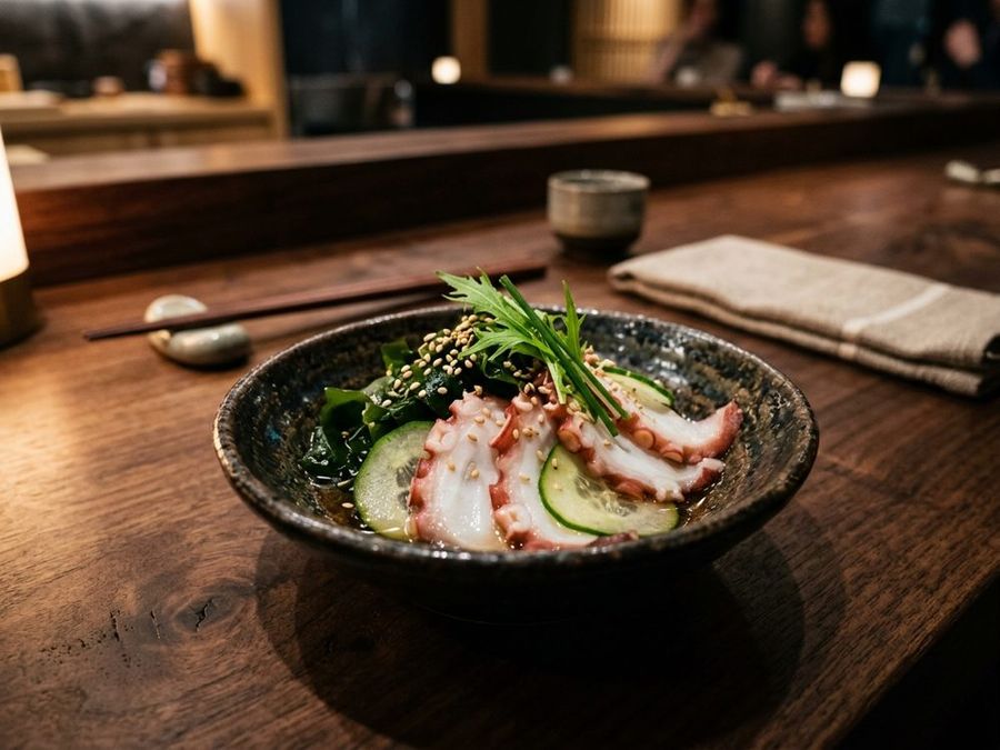 Octopus Salad: Octopus, seaweed, cucumber
