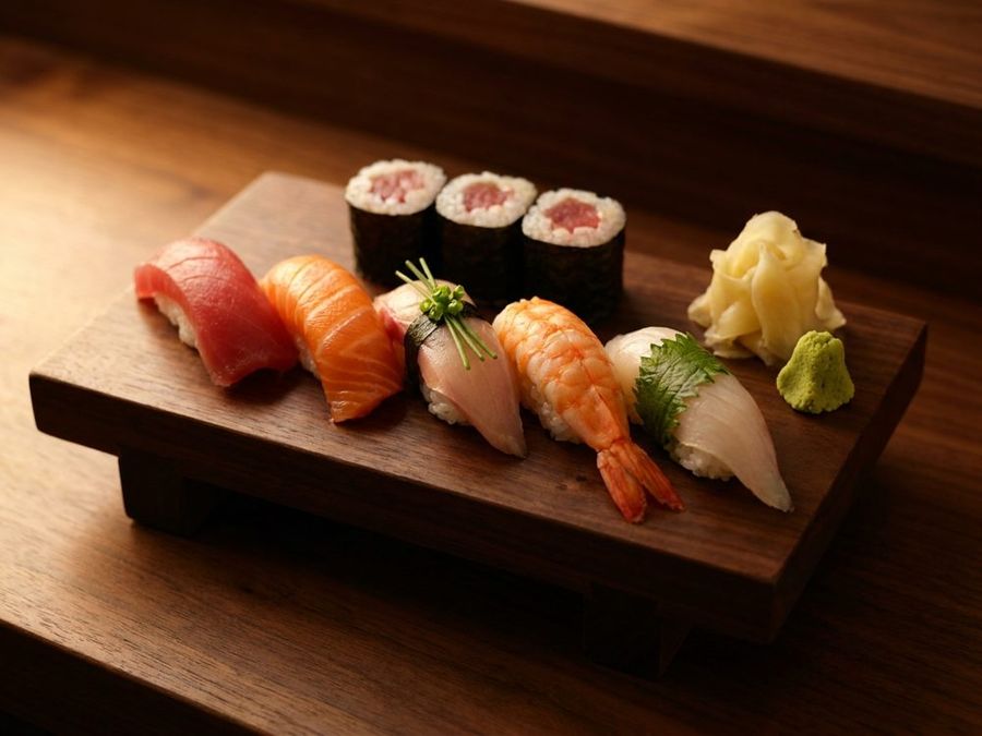 Sushi Sampler: Five pieces and half a tuna roll