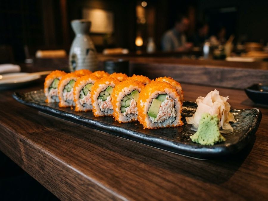 California Roll: Avocado, roe, krab