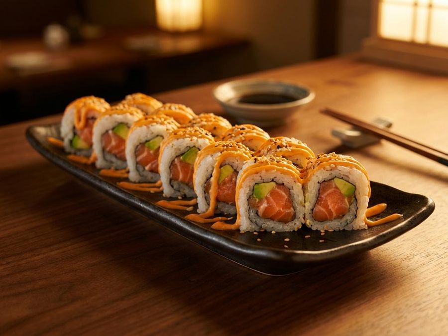 Spicy Salmon: Fresh salmon, avocado, spicy mayo