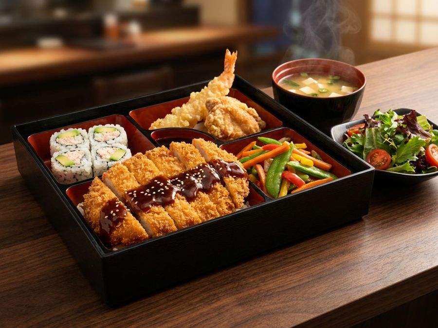 Chicken Katsu: Panko-breaded, katsu sauce, stir-fried vegetables