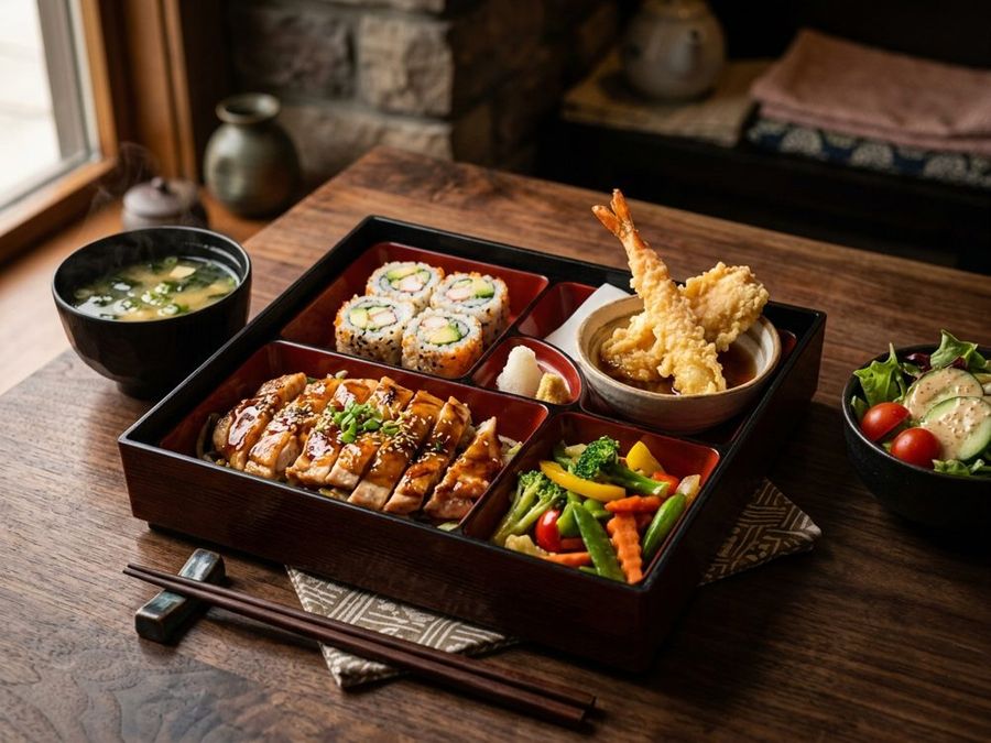 Chicken Teppan: Grilled white-meat chicken, teriyaki or ginger sauce, stir-fried vegetables